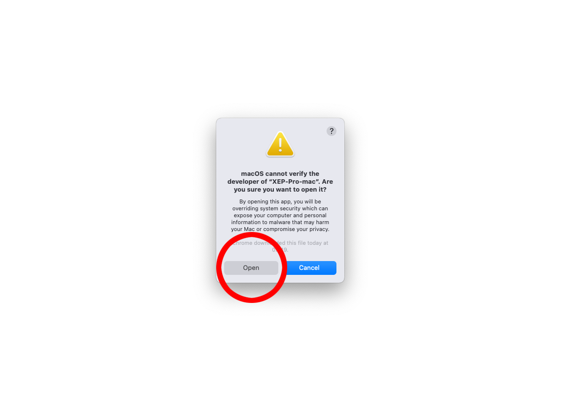 MacOS - XEP Pro Wallet - Cannot verify the developer of XEP Pro Wallet - Open - Apple/Mac