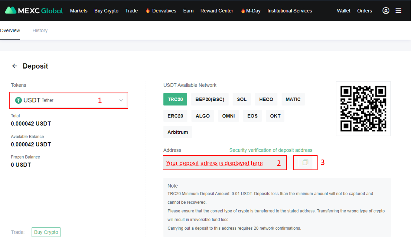 MEXC Global - USDT - TRC20 - deposit